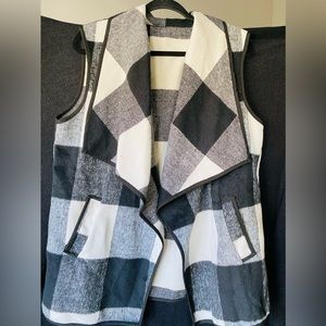 Unidear Womens Buffalo Plaid Vest Cardigan Jacket Coat with Pockets - XL